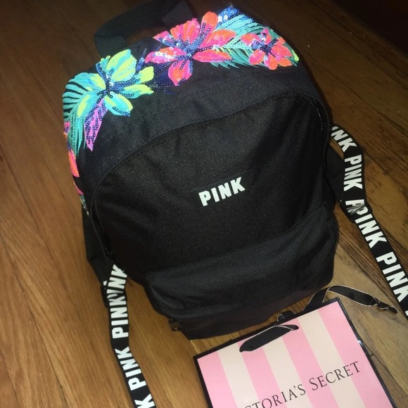 PINK Victoria's Secret Handbags - VS PINK Bling Sequins Campus Backpack Floral NEW